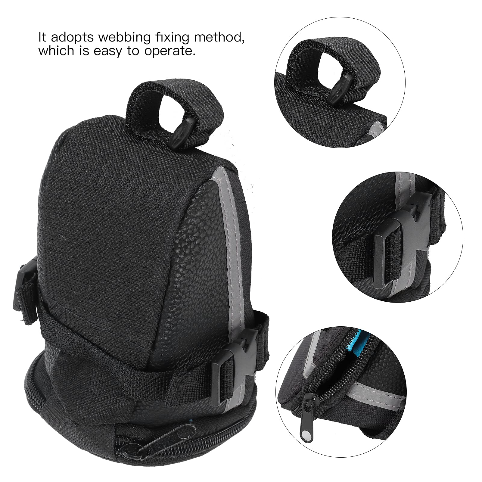 HERCHR Bike Seat Bag, Polyester Bike Saddle Bag Under Seat with Reflective Strip for Mountain Road Cycling Black Accessories