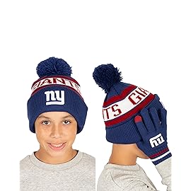 Ultra Game NFL Official Youth Super Soft Winter Beanie Knit Hat with Extra Warm Touch Screen Gloves, New York Giants, Team Color 1, 1SIZE