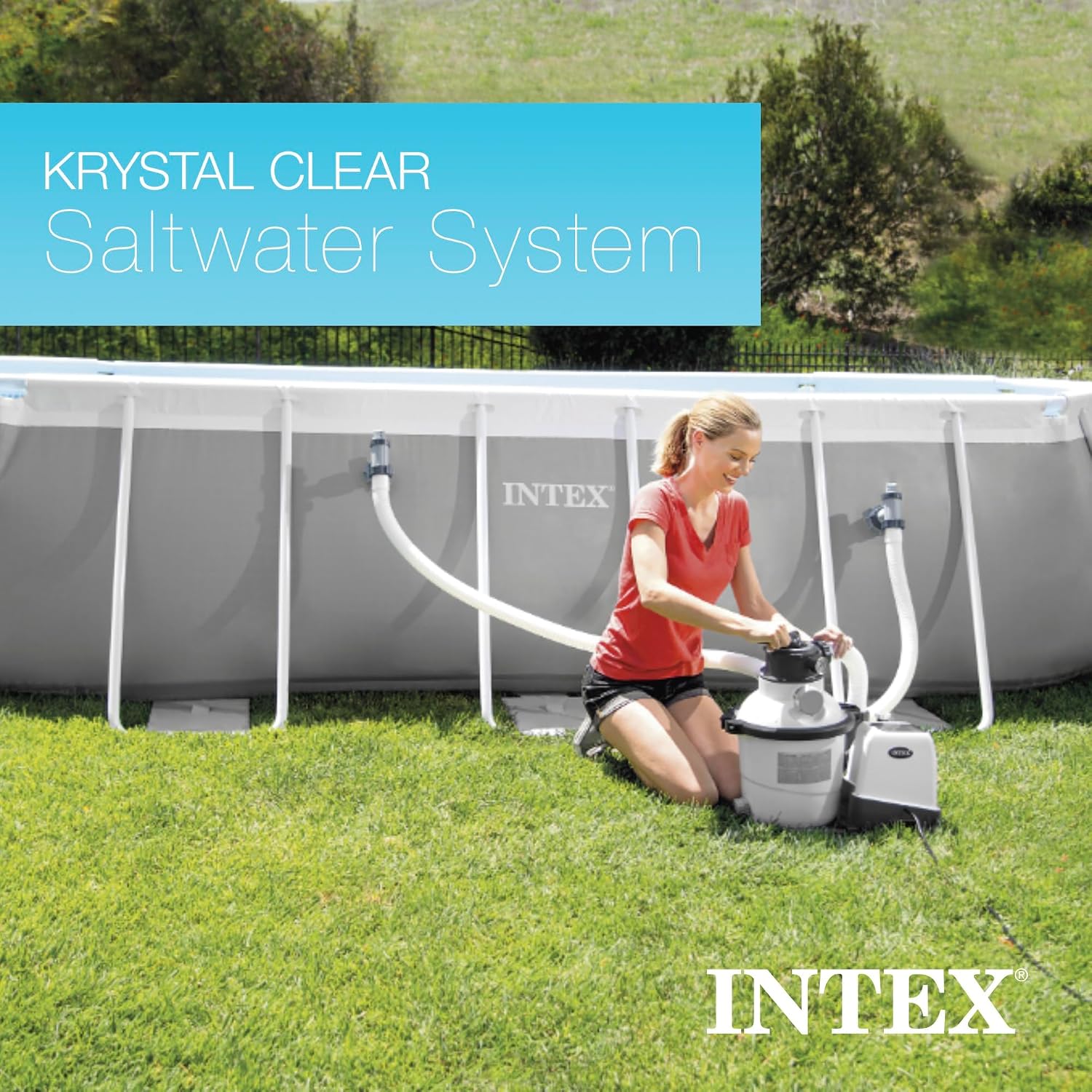 Intex 26675EG Krystal Clear 1600 GPH Sand Filter Pump for Above Ground Pools Bundled with OptiFlow 2 Pack Premium Pure Silica Filter Sand, 50 lb Bags