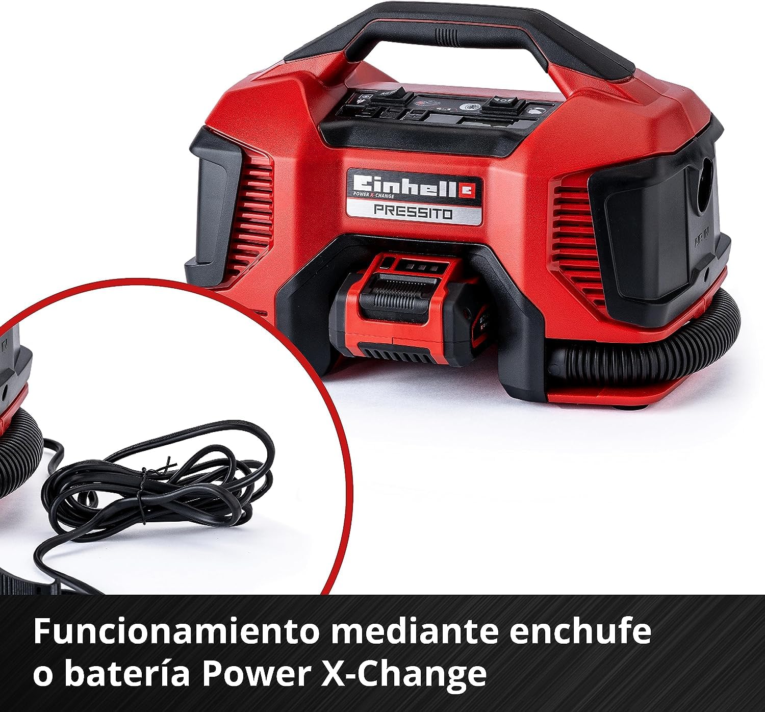 Einhell Compresor híbrido Pressito Power X-Change (18 V, con cable de corriente o batería recargable, incluye conjunto de inflado de 3 piezas, sin batería ni cargador)