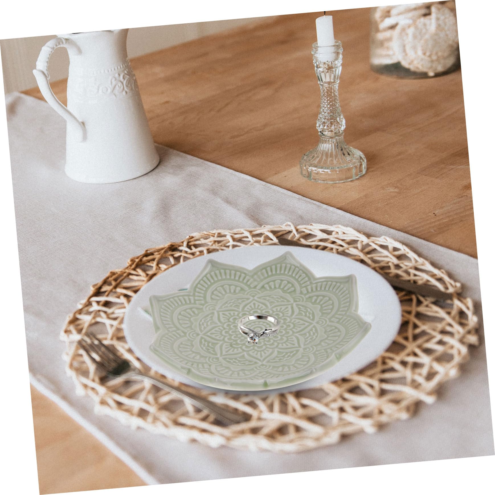 Healeved 5 Stück Schmuckschale aus Keramik Gericht Ringe Geschirrhalter Ringschale golden Form Keramikschmuck Tablett Schmucktablett ringhalter schale weißes Porzellan Green