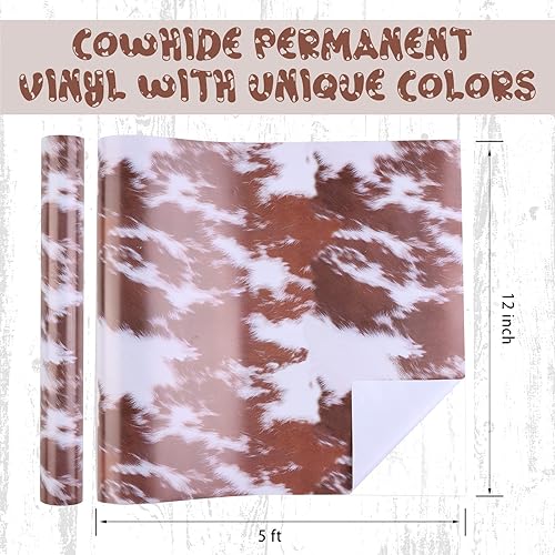 Miniatura 2 de Tintnut Rollo de Vinilo Permanente de Piel de Vaca - 12" x 5 pies, Vinilo Adhesivo Permanente con Patrón de Vaca para Máquina de Corte, Vinilo