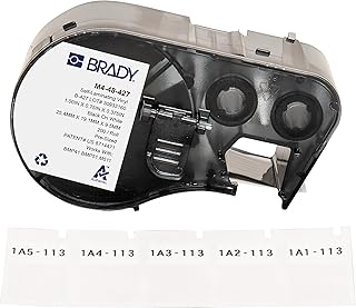 Brady Authentic (M4-48-427) Self-Laminating Vinyl Wrap Around Labels 1"H x 0.75"W Black on White, Clear, 200 Labels. for use with The BMP41, BMP51, and M511 Label Printers