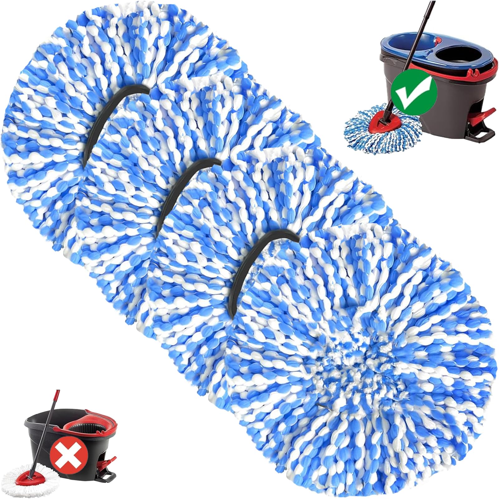 Photo 1 of HANZENMA Spin Mop Replacement Head - Microfiber, Blue (4 Pack)