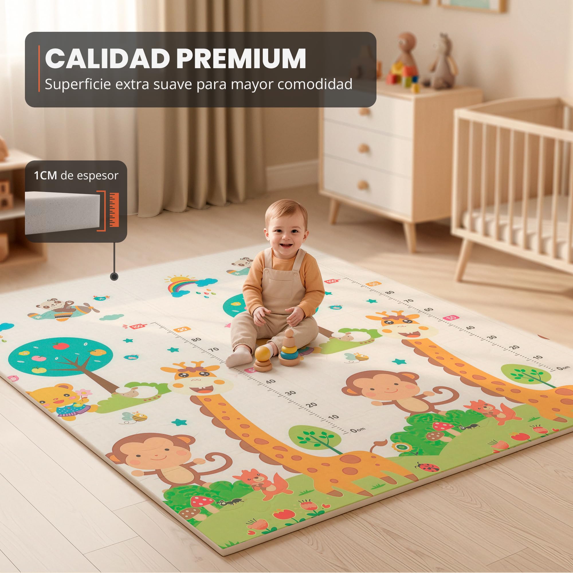 JUPPLIES Alfombra Bebe Acolchada Plegable 200x180cm y 1cm Grosor - Tapete de Actividades para Bebe Plegable - Alfombra Infantil para Juegos Reversible y Antideslizante — view 5