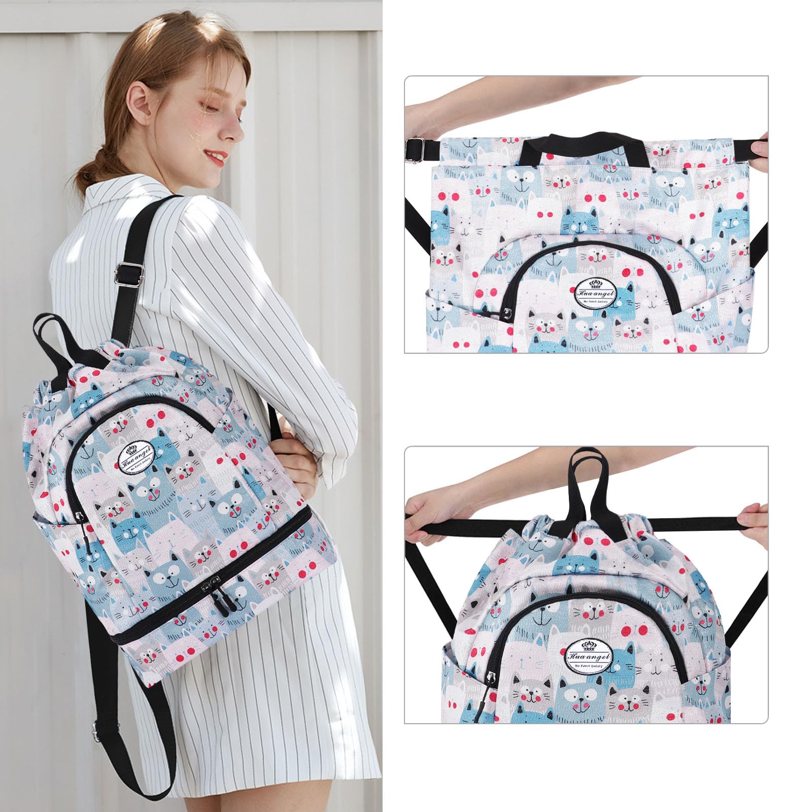 HUA ANGEL Unisex Drawstring Backpack Sports Gym Bag Drawstring Bag Weekend Daypack with Shoe Compartment for Women Men Basketball Football Outdoor Fitness Yoga Swimming Beach - Image 2