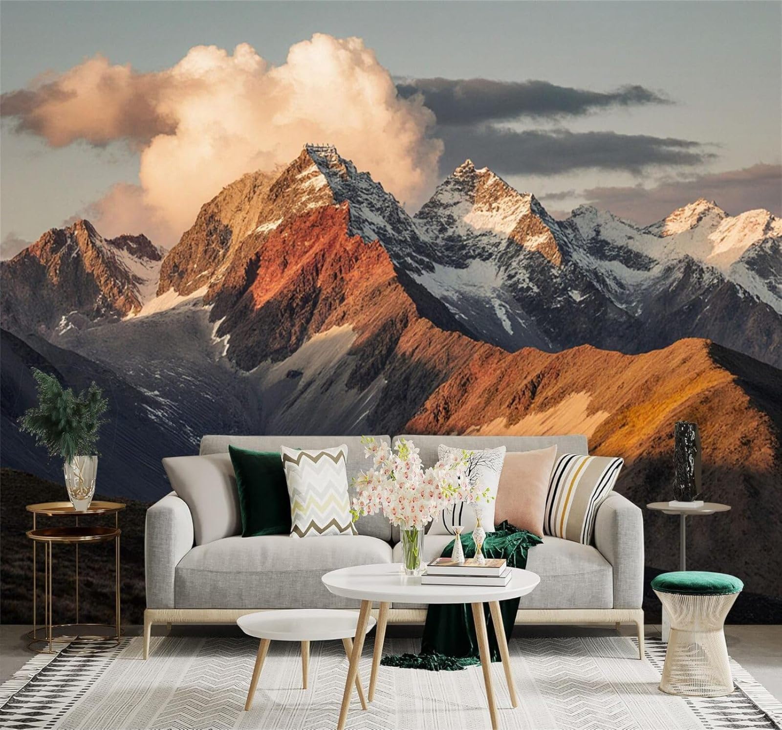 Xlming 430Cm×300Cm(B×H) Magnificent Mountains Snow Capped Peaks Sunset And Clouds 3D Wallpaper Silky Texture Home Study Office Grey Dining Room Sofa Bedroom Living Room Tv Backdrop-430Cm×300Cm