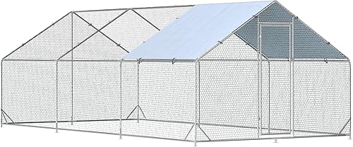 Miniatura 20 de Gallinero de metal grande, jaula para aves de corral galvanizada con forma de cúpula con cubierta impermeable y anti-ultravioleta y puerta