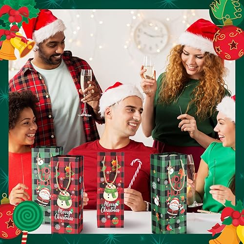Miniatura 4 de Sepamoon 36 paquetes de bolsas de regalo de vino de Navidad, bolsas de botellas de vino a cuadros de búfalo, bolsa de vino de Navidad, bolsa de
