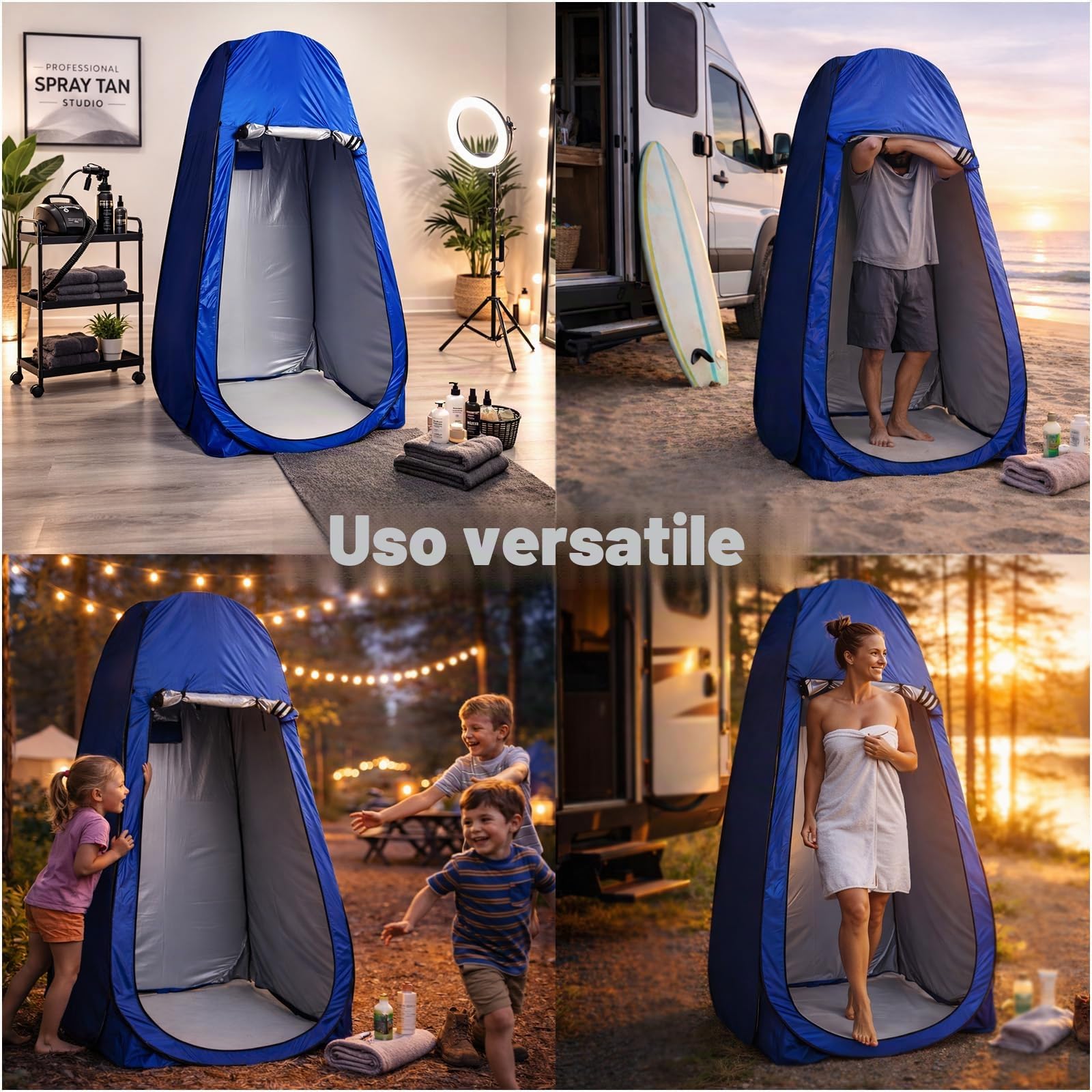 Tenda Doccia Pop Up – Tenda WC da Campeggio con Borsa per il Trasporto – Leggera e Portatile – Incluse 4 Picchetti, 4 Corde di Fissaggio – 190x120 cm – Campeggio, Spiaggia ed Esterni
