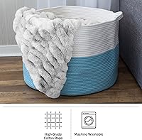 Vista 3 de Home-Complete - Cesta extragrande de cuerda de algodón con asas para lavandería, mantas, almohadas y almacenamiento de juguetes, cestas