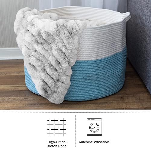 Miniatura 3 de Home-Complete - Cesta extragrande de cuerda de algodón con asas para lavandería, mantas, almohadas y almacenamiento de juguetes, cestas