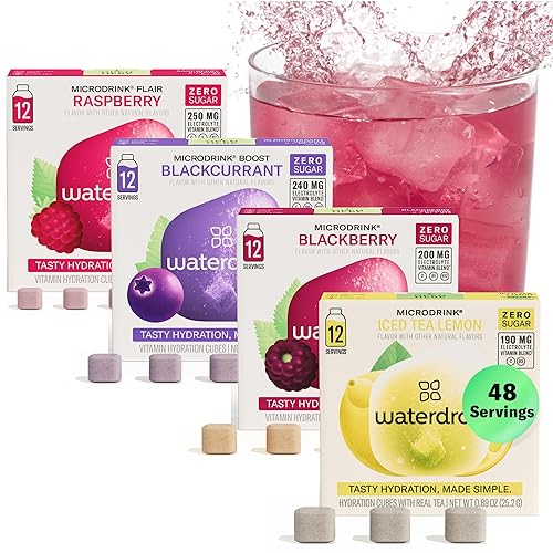 Miniatura 1 de Waterdrop - Cubos de hidratación con vitamina C, vitaminas B y electrolitos, paquete variado de electrolitos de 4 sabores, cubos potenciadores de