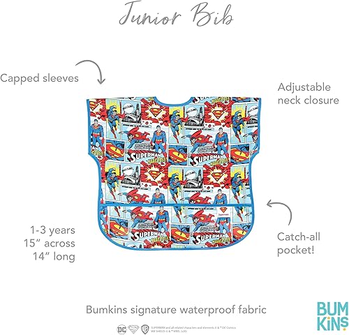 Miniatura 5 de Bumkins Baberos para bebés y niños pequeños, baberos para niñas y niños, grandes para 1-3 años, babero impermeable de manga corta para niños