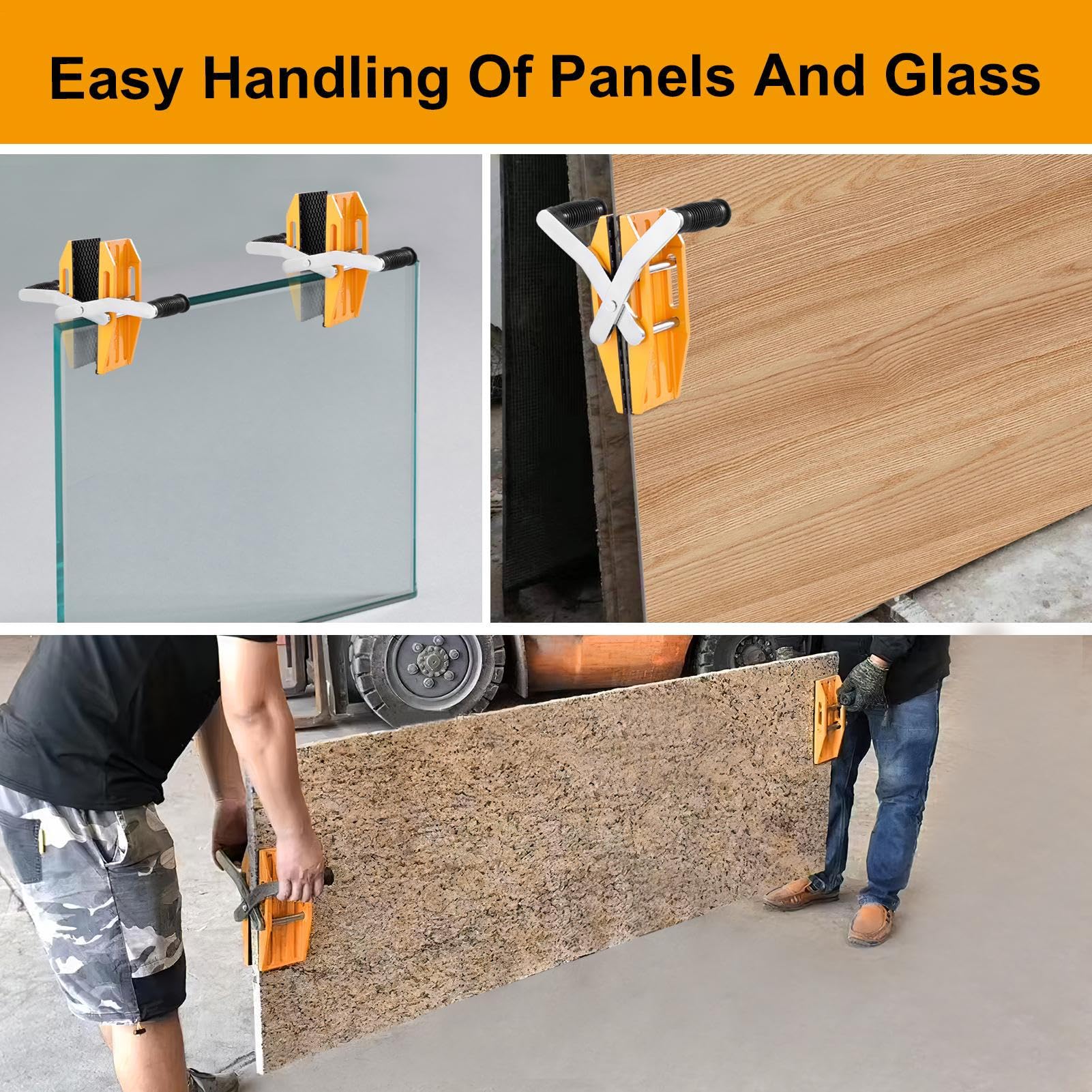 Stone Carrying Clamps - Stone Carrier Double Handed - Heavy Duty 771 Lbs Stone Lifting Clamp, Rubber-Lined Granite Lifting Tool for Moving Marble, Glass, Slabs