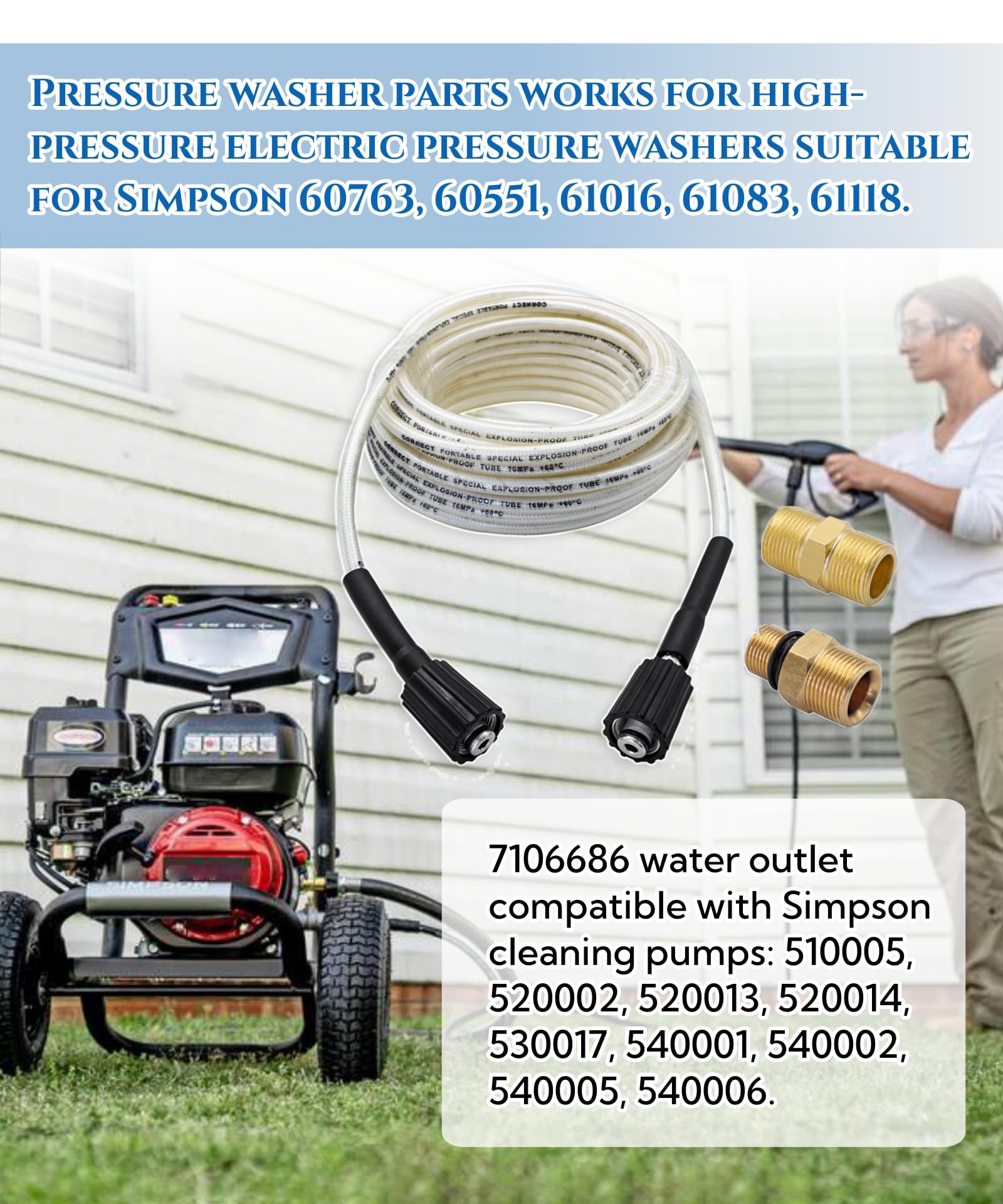 3700 PSI Pressure Washer Extension Hose (50ft) With 7106686 Outlet Connector,Fits For Simpson Cleaning 40226 And Most Pressure Washers,5/16 Inch Inner Diameter