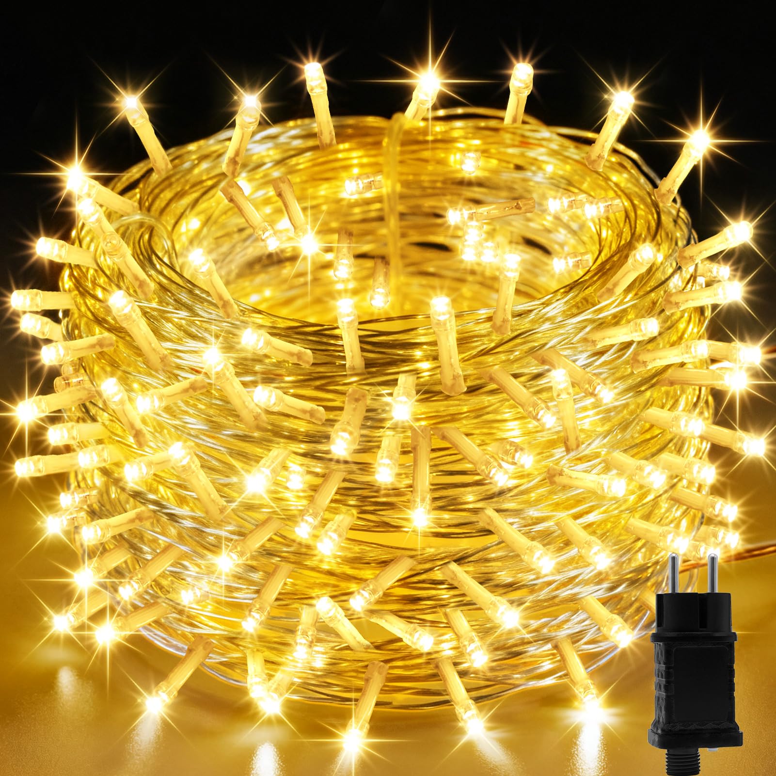 Stringa Luci Solari Per Esterni 6m Con 300 LED Bianco Caldo - Impermeabile 8 Modalità - Per Giardino, Albero Di Natale, Feste - 3