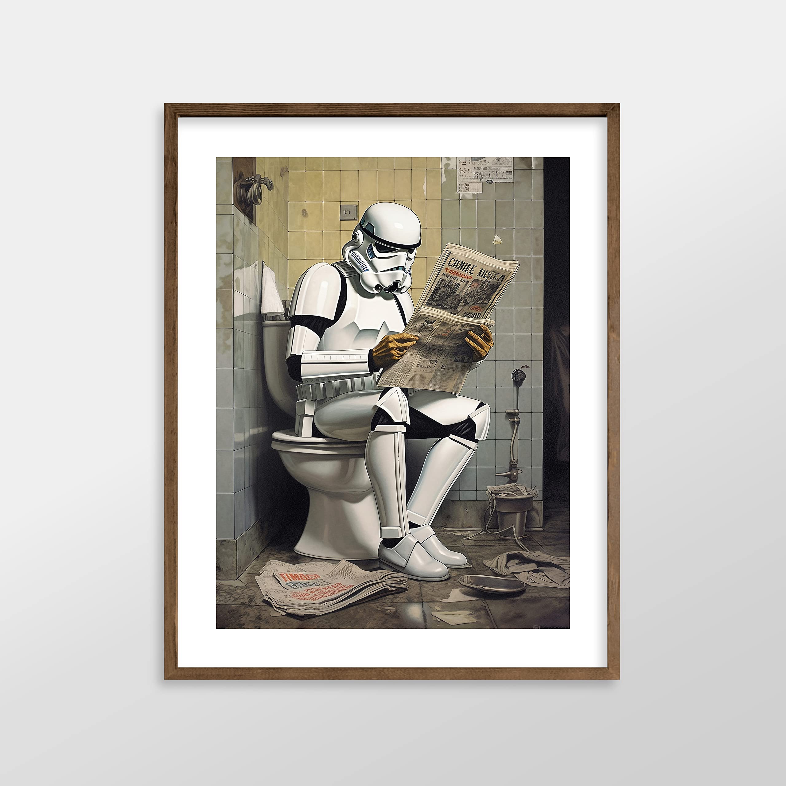 Star Wars Bathroom Décor Art Print - Premium Giclee Fine Art Print - Aesthetic Modern Vintage Painting Style Darth Vader Stormtrooper Yoda Print Poster for Bathroom Wall Decor, Ready to Frame — view 3