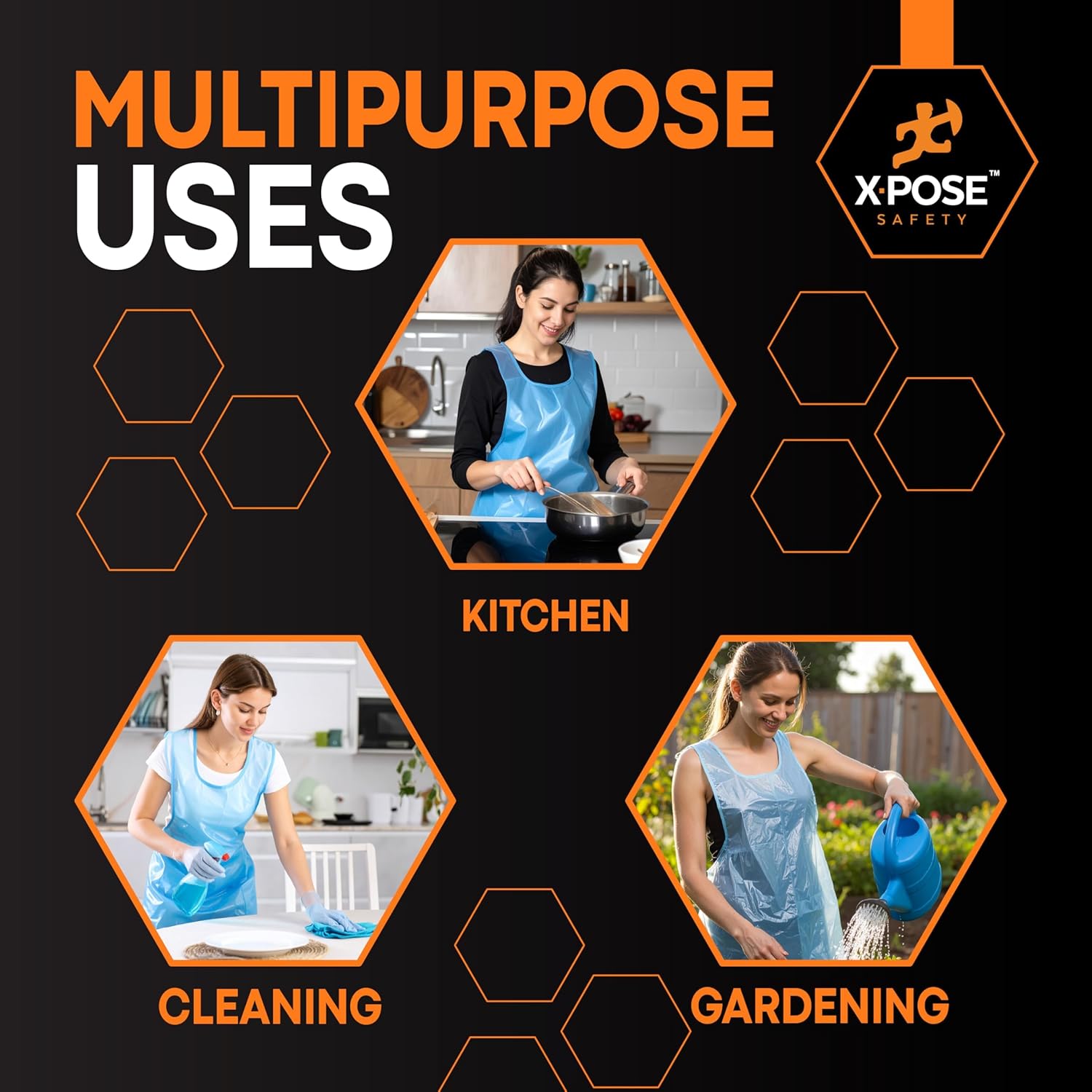 Xpose Safety 3000 Blue Plastic Disposable Aprons for Cooking & more Individually Packaged, Durable 1 Mil Waterproof Polyethylene 24" x 48"