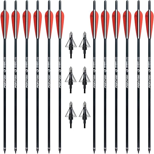 Miniatura 22 de Pernos de ballesta de carbono de 20 pulgadas, flechas de caza con paletas de 4 pulgadas y punta de flecha reemplazada (paquete de 12)