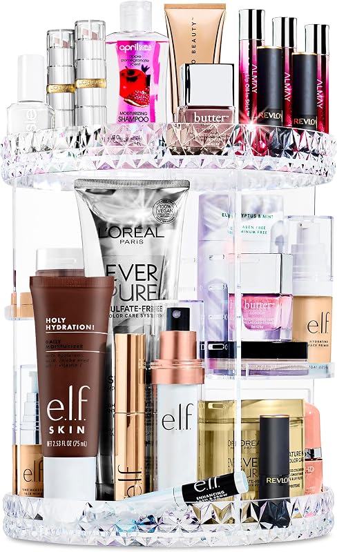 Sorbus Organizador de maquillaje giratorio 360 – Organizador de cosméticos giratorio, estantes ajustables para maquillaje, perfumes y artículos de tocador – Organizador de maquillaje acrílico para tocador, baño, dormitorio, armario [transparente]