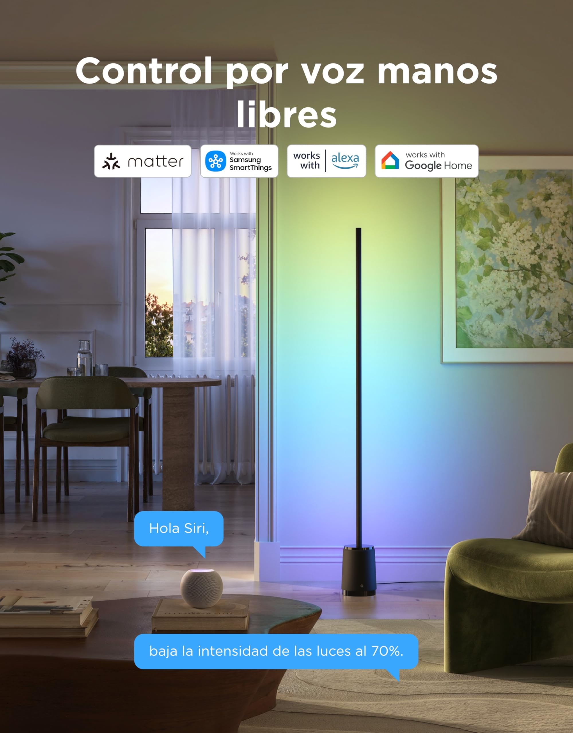 Govee Lampara de Pie 3 Lite RGBICWW, 1400lm Lámpara Salon de Pie LED Regulable 152cm, 2700K-6500K, Sincronización de Música,105+ Escenas y 12 Modos de Música, Compatible con Alexa y Matter, Negro