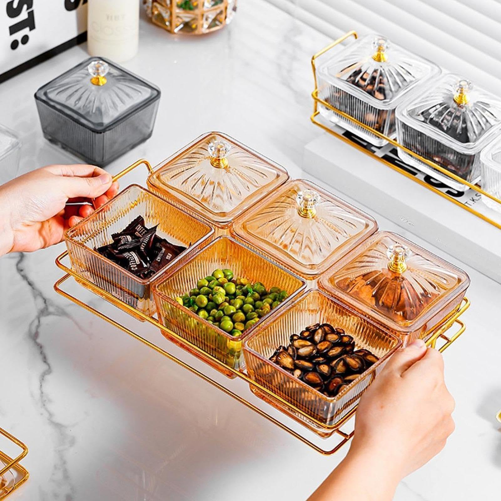 Colcolo Bols de Service pour collations, Organisateur, boîte de Rangement Alimentaire, Plateau de Service, Assiette à Fruits secs pour collations, Noix, Gris