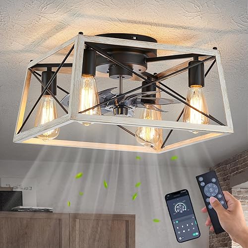 Miniatura 9 de Ventilador de techo rústico con luz, ventilador de techo enjaulado de nogal de 4 luces con luces y control remoto, ventilador de techo rústico para