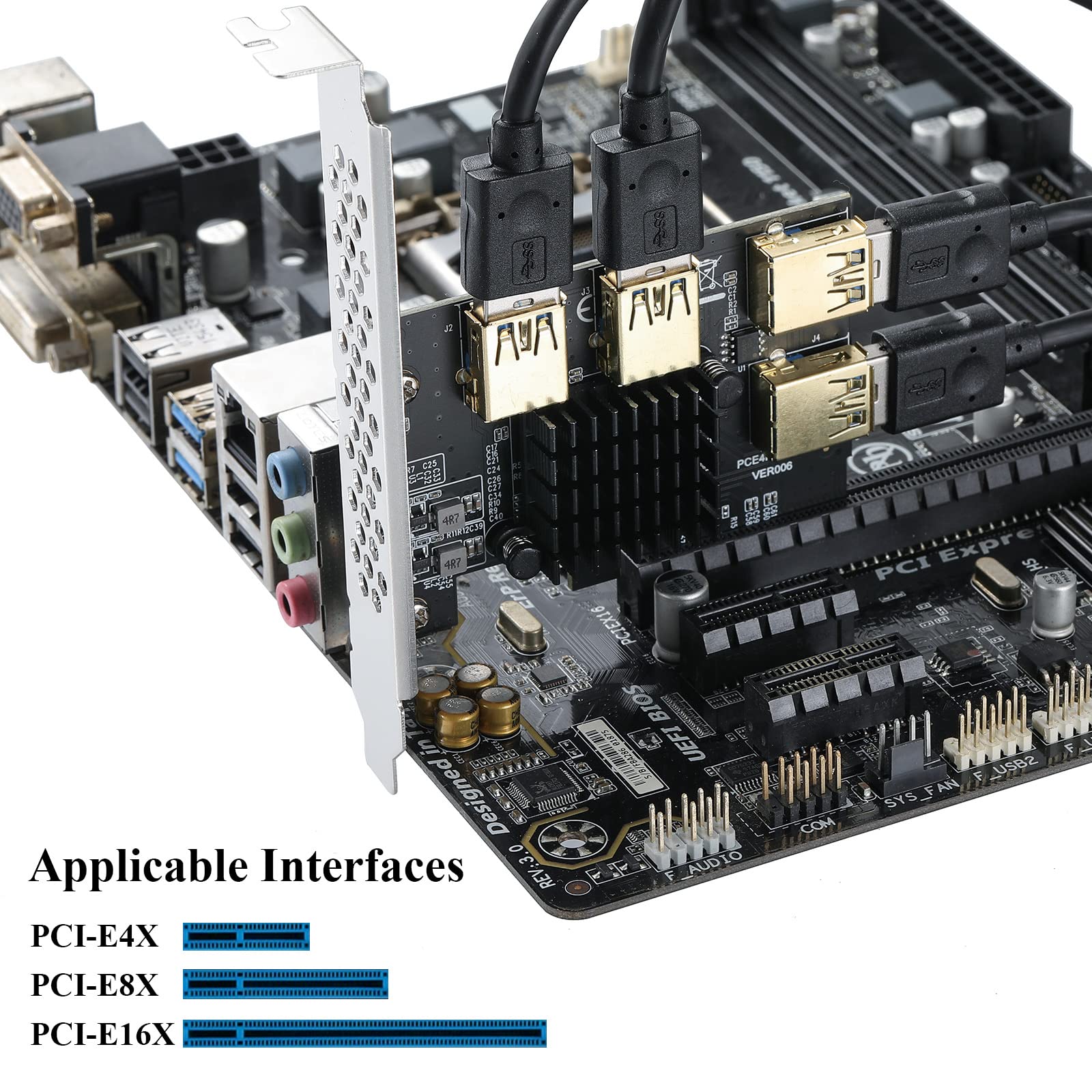 New PCIe 1 to 4 Riser, PCI Express 4X to 16X Splitter Riser Card, PCI-E to External 4 USB 3.0 Converter Adapter w/Large Heatsink, PCIE Multiplier Expansion Board for Ethereum Bitcoin Mining