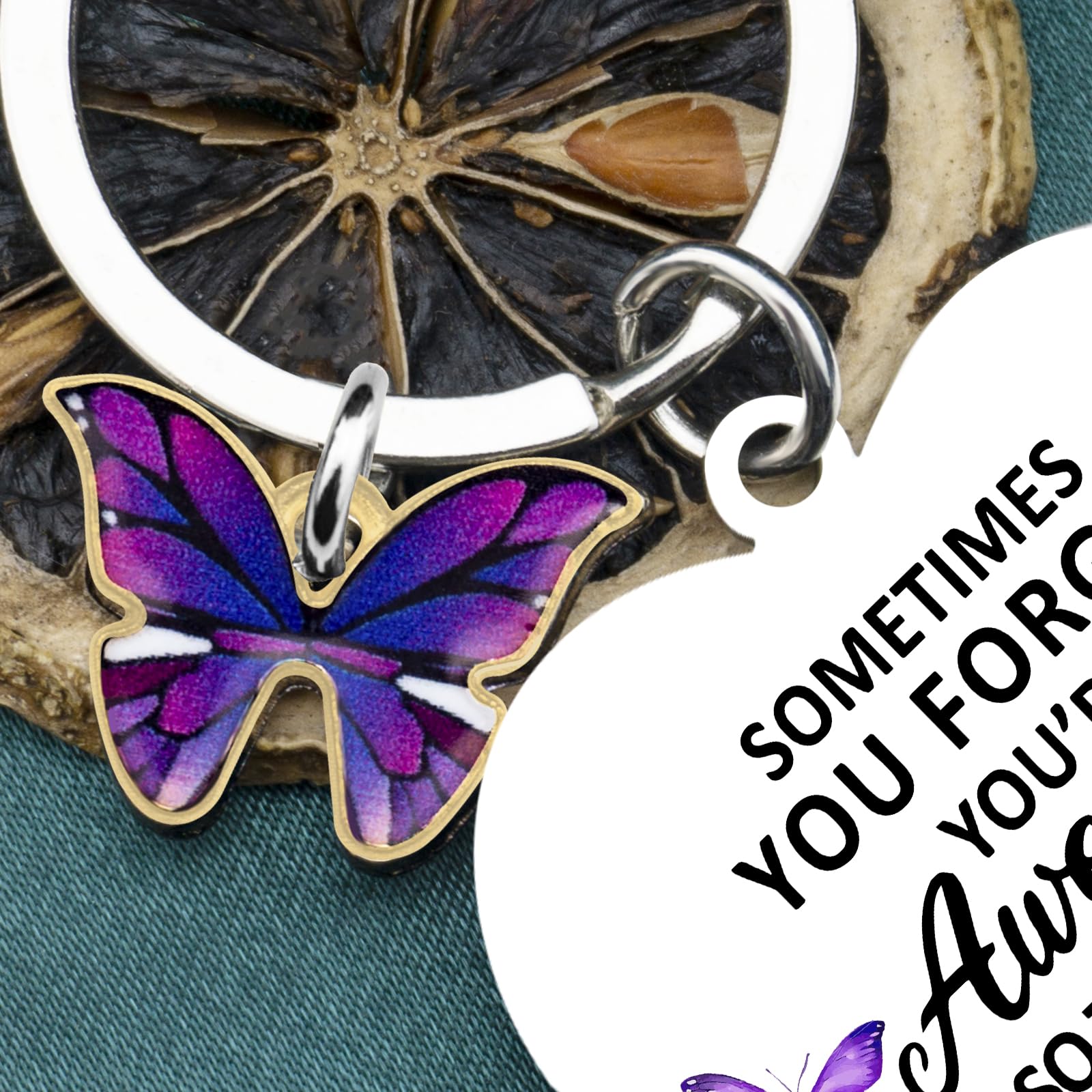 Regalos de mariposa para mujer, pequeños llaveros para mujer, aliento inspirador a veces te olvidas de que eres impresionante