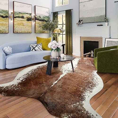 Miniatura 8 de Easycozy Alfombra de piel de vaca sintética alfombra grande con estampado de vaca de 52 x 62 pies alfombra de piel de vaca elástica gruesa para