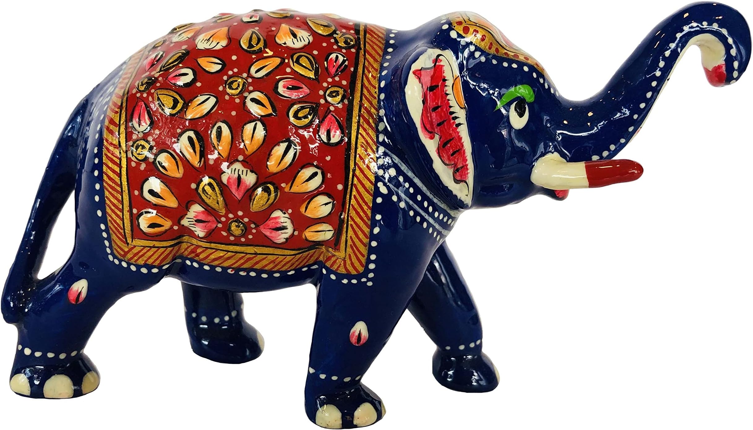 Antiques Nirmala Red & Blue Meenakari Elephant Enamel, Feng Shui Elephant for Home & Gift, Decorative Animal Statue for Animal Lovers, Decorative Showpiece - 4" Inch