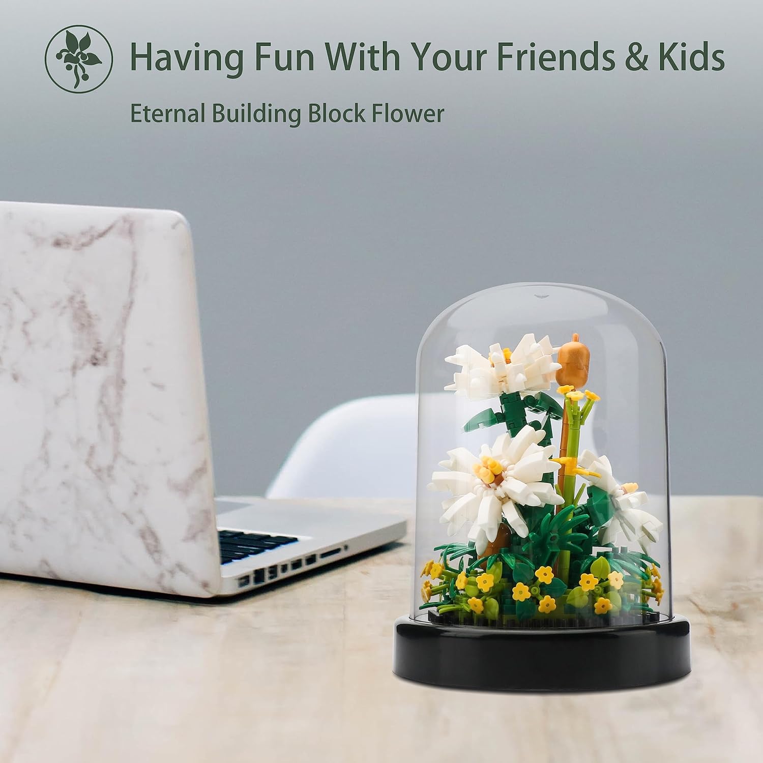 YaJie Flower Bouquet Building Set - White Daisy Blocks for Adults, 490 PCS DIY Mini Bricks, Unique Botanical Home Decor, Creative Gift for Women