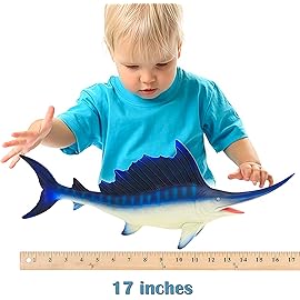 Gemini&Genius Sea Animal Sailfish Action Figure Soft Rubber 17 Swimming Pool Bathtub Toys, Realistic Ocean Animals Swordfish Educational and Role Play Toys for Kids and Collectors (Blue Sailfish)