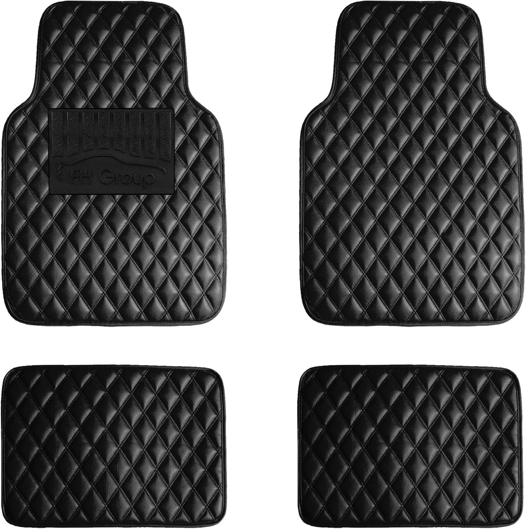 FH Group Faux Leather Floor Mats for Cars - Universal Fit Automotive Floor Mats - All Purpose Car Floor Mats - PU Leather Protector Mat - Ideal for Most Sedan, SUV, Truck Floor Mats - Black