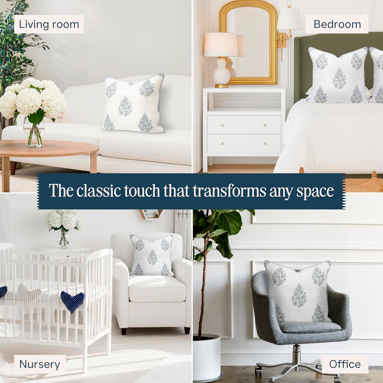 “The Camille” Floral Block Print Pillow Cover – Soft Blue and White Decorative Throw Pillow Cover – Grandmillennial Home Decor, 20" x 20" - Image 9