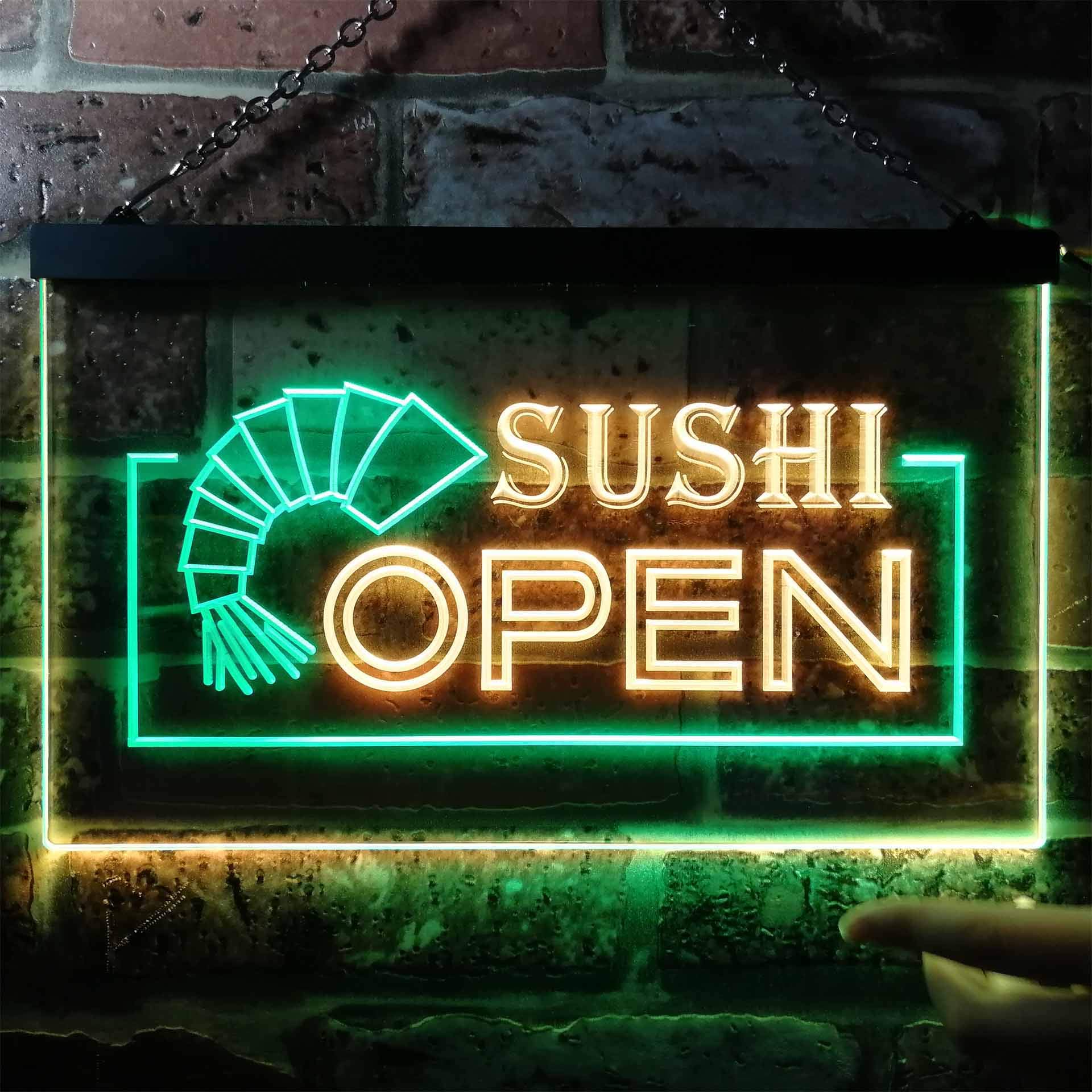 Sushi Open Dual Color LED Enseigne Lumineuse Neon Sign Vert et jaune 600 x 400mm st6s64-i0027-gy