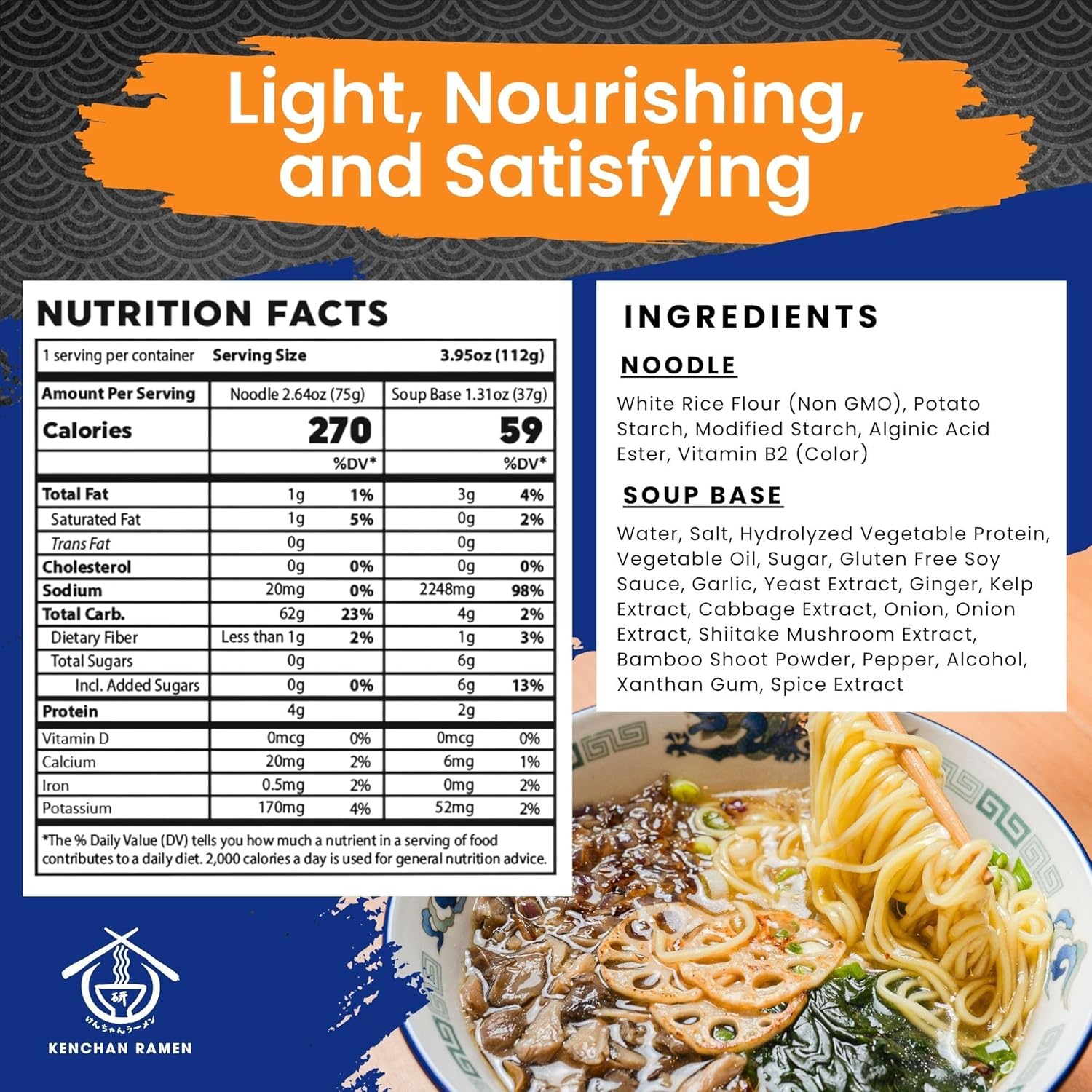 Kenchan Ramen Ginger Garlic Shio Ramen Kit 6 Pack | Gluten Free Japanese Rice Noodles with Umami Shio Soup Base | Vegan, Gluten Free, Air-Dried | No MSG, Non-GMO, Plant Based Noodles