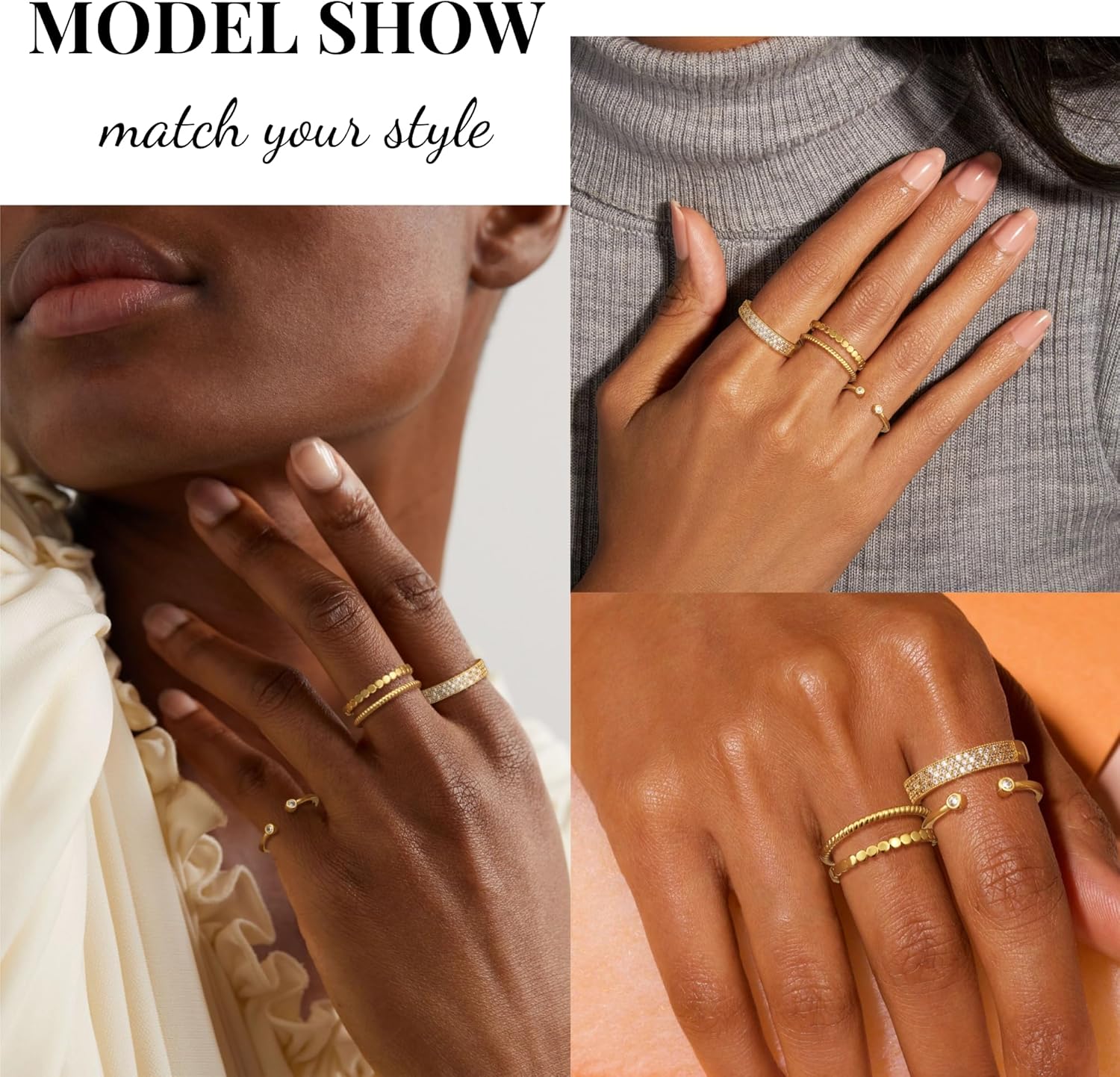 Gold Rings for Women Non Tarnish Stackable Rings Dainty 14k Gold Plated Rings Thumb Rings CZ Ring Set Statement Band Ring Promise Engagement Rings for women Size 6 7 8 9 10 - Image 4