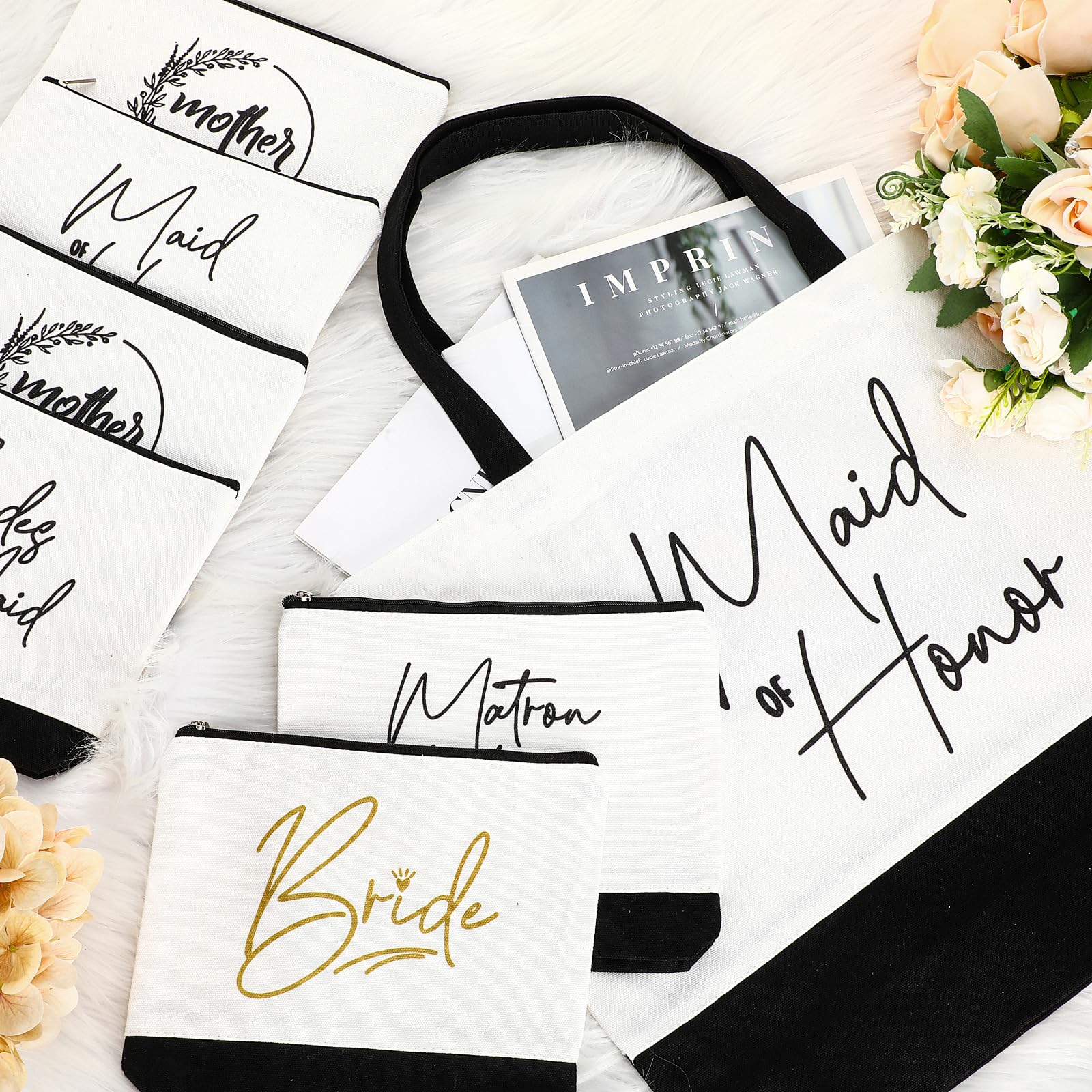 Sanwuta 20 Stück Braut Vorschlag Geschenk Brautjungfer Tote Taschen Brautjungfer Make-up Geschenktüten Hochzeit Leinwand Tragetasche mit Reißverschluss Brautjungfer Taschen für Hochzeit Brautdusche