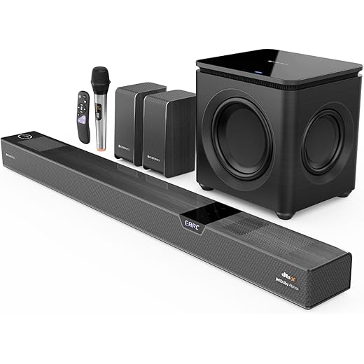 ZEBRONICS 1100 Watts Powerful Soundbar, 7.2.4 Home Theatre, Wireless (Dual Satellites + Dual Driver Subwoofer) Dual Radiators, DTS X, Dolby Atmos, Karaoke UHF Mic, HDMI eARC, Optical (Juke BAR 10000)