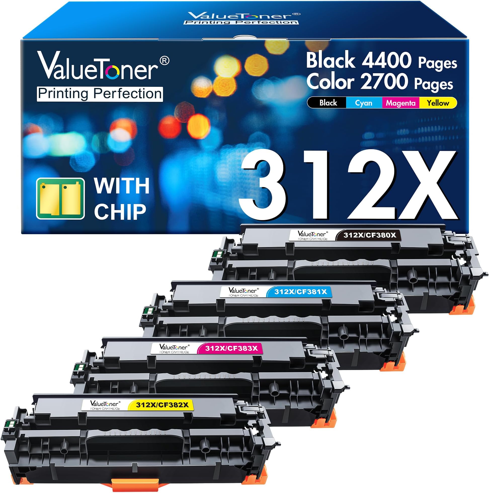Remanufactured Toner Cartridges Replacement for HP 305A HP 312A Toner Cartridges 305X 312X High Yield for Laserjet Pro 400 300 Color M451dn M451dw M451nw M475dw MFP M476nw Printer (4-Pack)