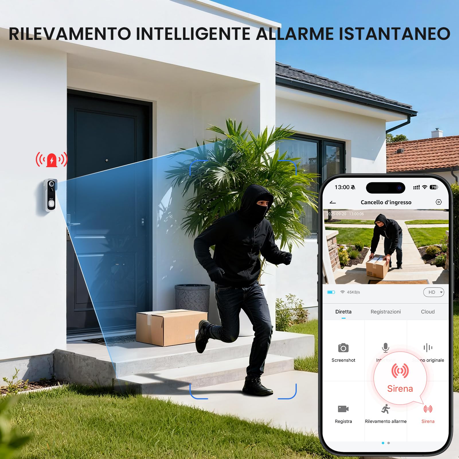 ieGeek Videocitofono Wifi 2K con IP66 Impermeabile, Videocitofono Senza Fili con Visione Notturna, Batteria Ricaricabile, Rilevamento Intelligente, per Casa o Azienda, Alexa Compatibile (Bianco)