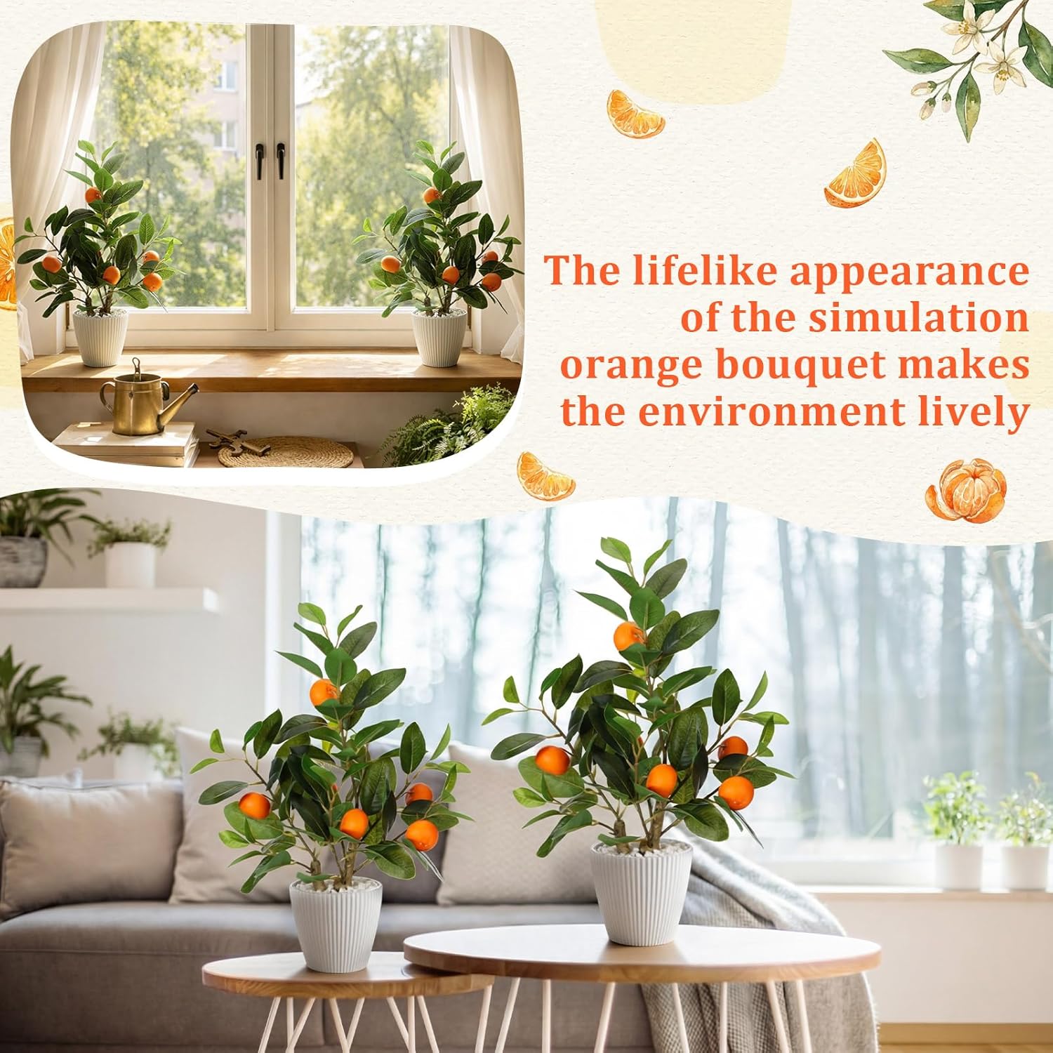 4 Pack Artificial Orange Potted Plants 19.7 Inches Fake Orange Tree Simulation Realistic Fruit Plant with Pot Faux Tree Indoor Decoration for Home Office Living Room Table Desk