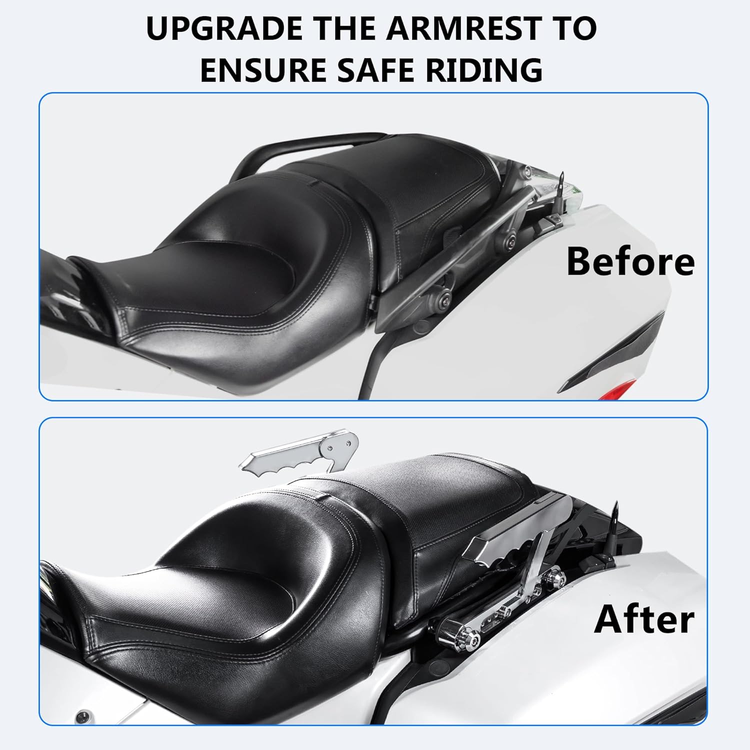 Adjustable Aluminum Rear Armrests Grip Bars Passenger Grab Handles Set for Can Am Spyder F3 F3-L F3-S F3-T 2016-2024 Grabrails Accessories(Chrome Style)