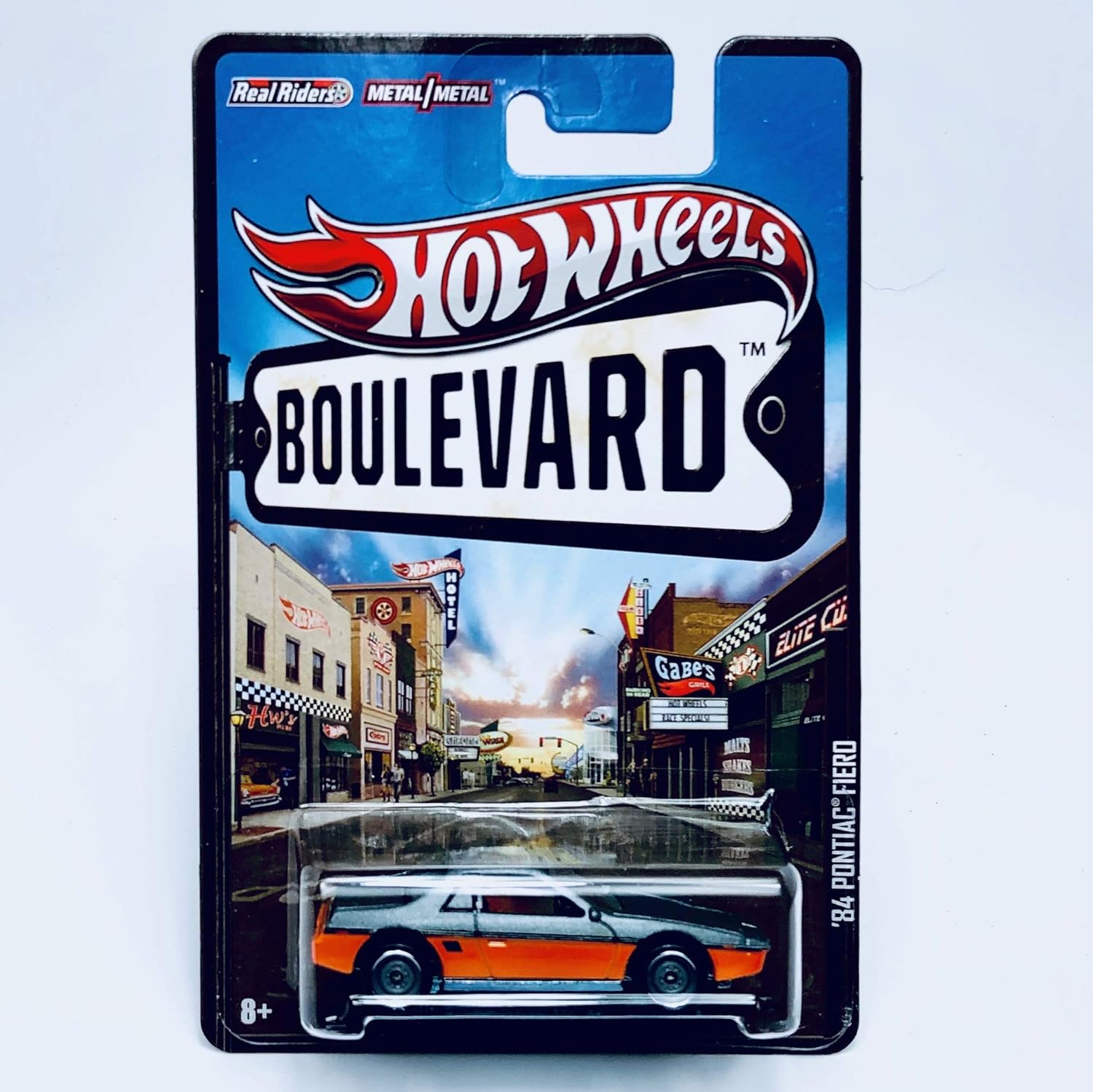 Hot Wheels Gray & Orange '84 PONTIAC FIERO Boulevard Series 1:64 Scale Collectible Car with Real Riders