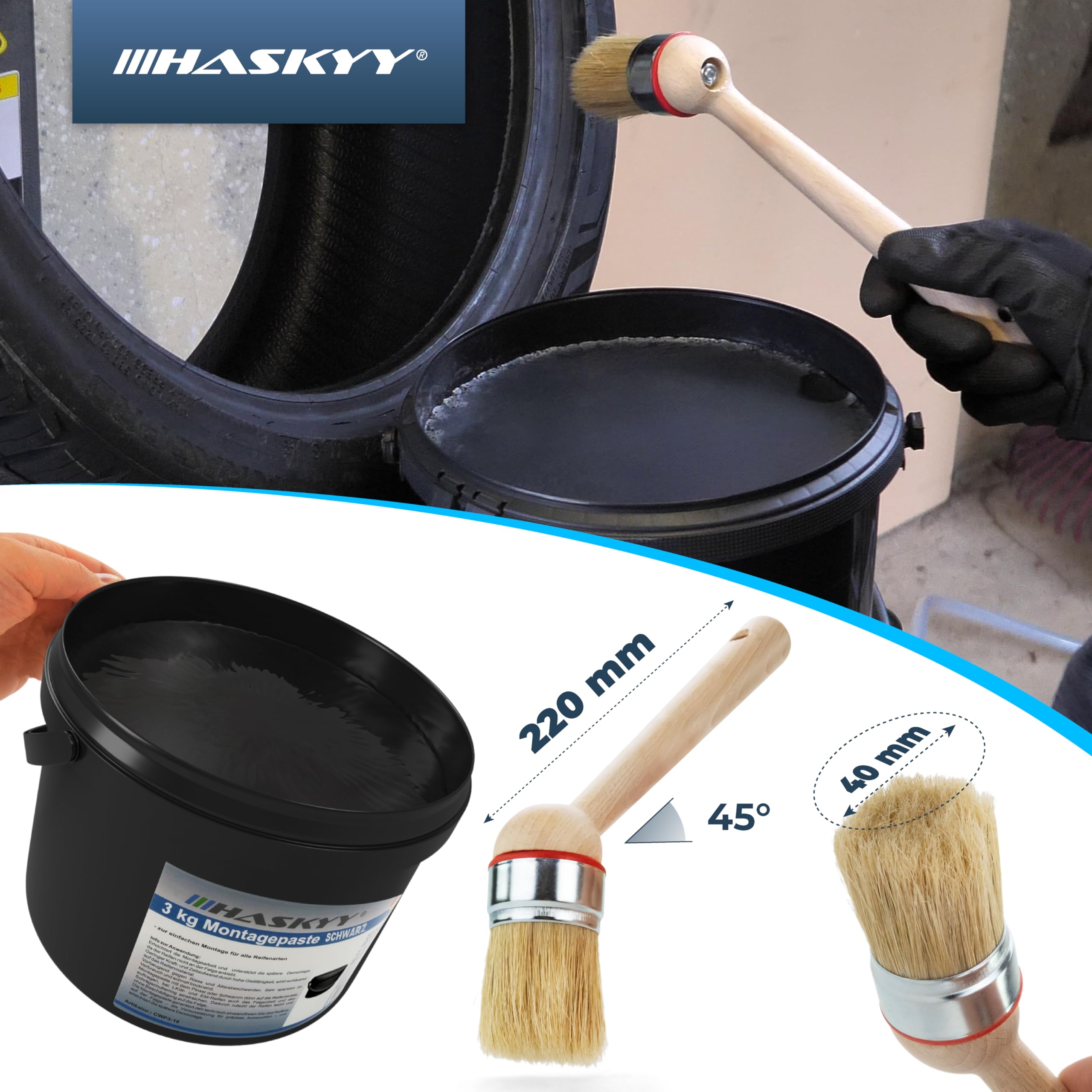 HASKYY 336 tlg. Reifen-Montage-Paste-Schwarz-Set Auswucht-Klebegewichte Gummiventile Wekzeug Set Folienradierer Ventildreher Ventileinzieher Pinsel