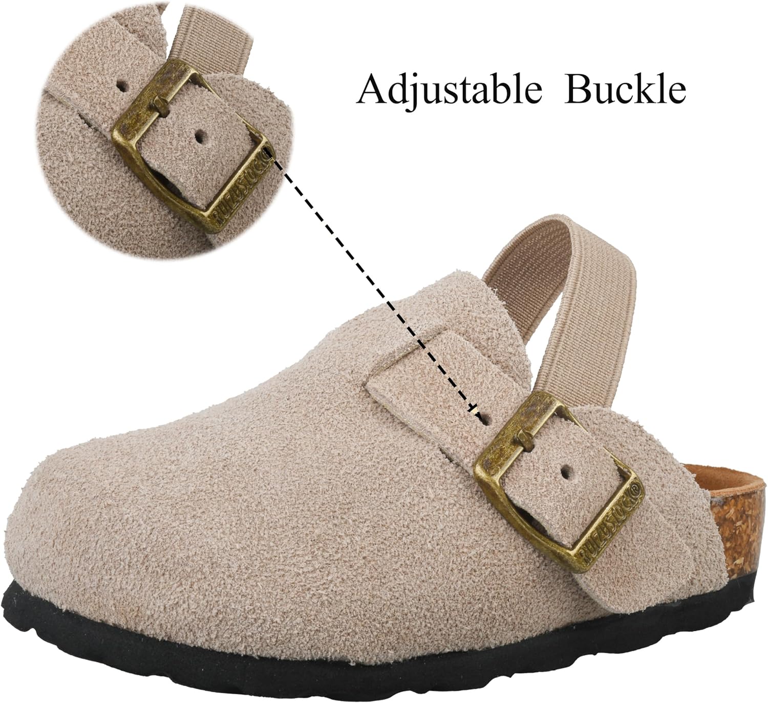 Kids Suede Clogs Toddler Clogs for Kids Boys Girls Sandals Comfort Leather Non-Slip Cork Footbed Adjustable Buckle Mules