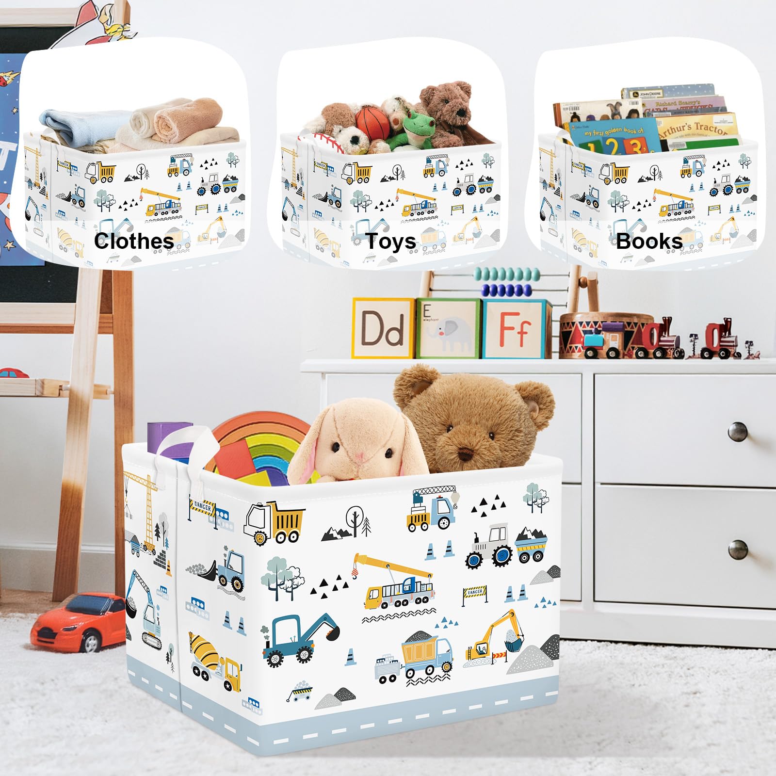Grande Cesta Ropa Sucia Coches de Dibujos Animados Plegable Cestos Almacenaje Ropa Juguetes para Padres,Grúa,36L