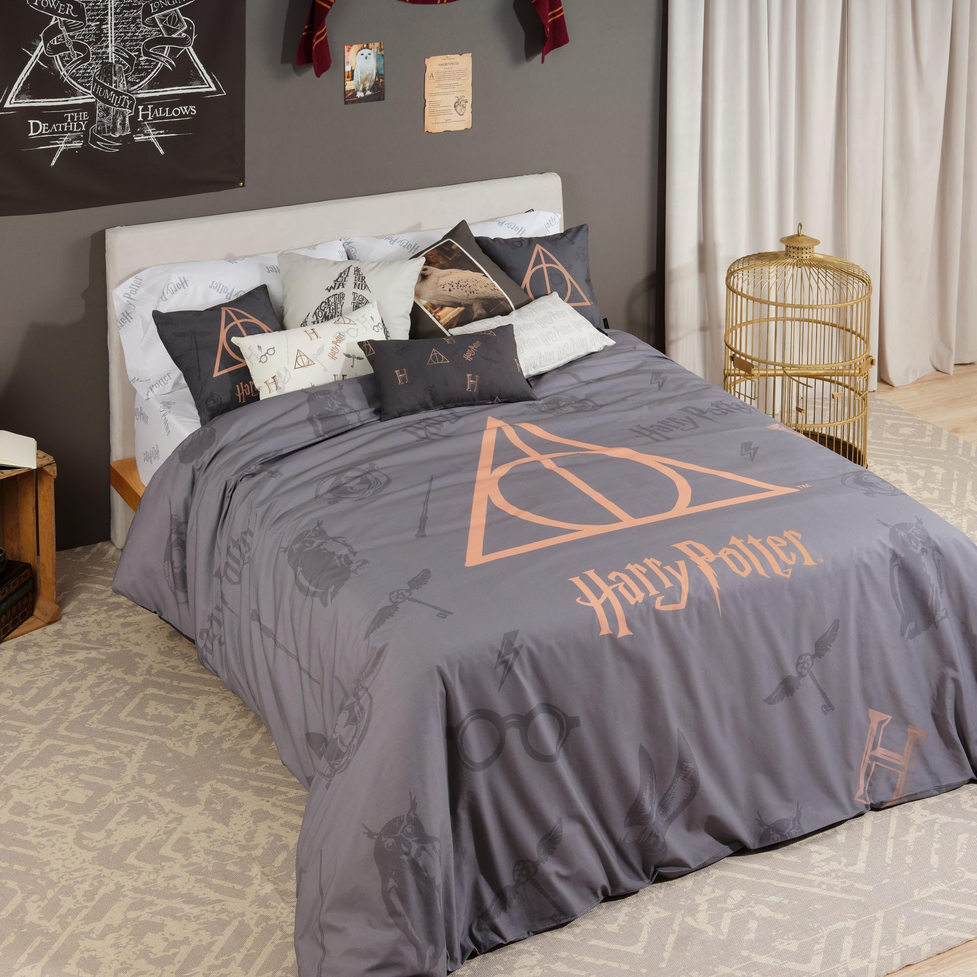 BELUM | Harry Potter Duvet Cover | Deathly Hallows Duvet Cover | Duvet Cover with Buttons | 100% Cotton Duvet Cover | Duvet Cover (135/140 cm Bed (220 x 240 cm)